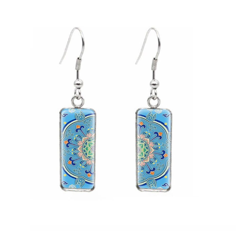 Patterned Rectangular Drop Earrings