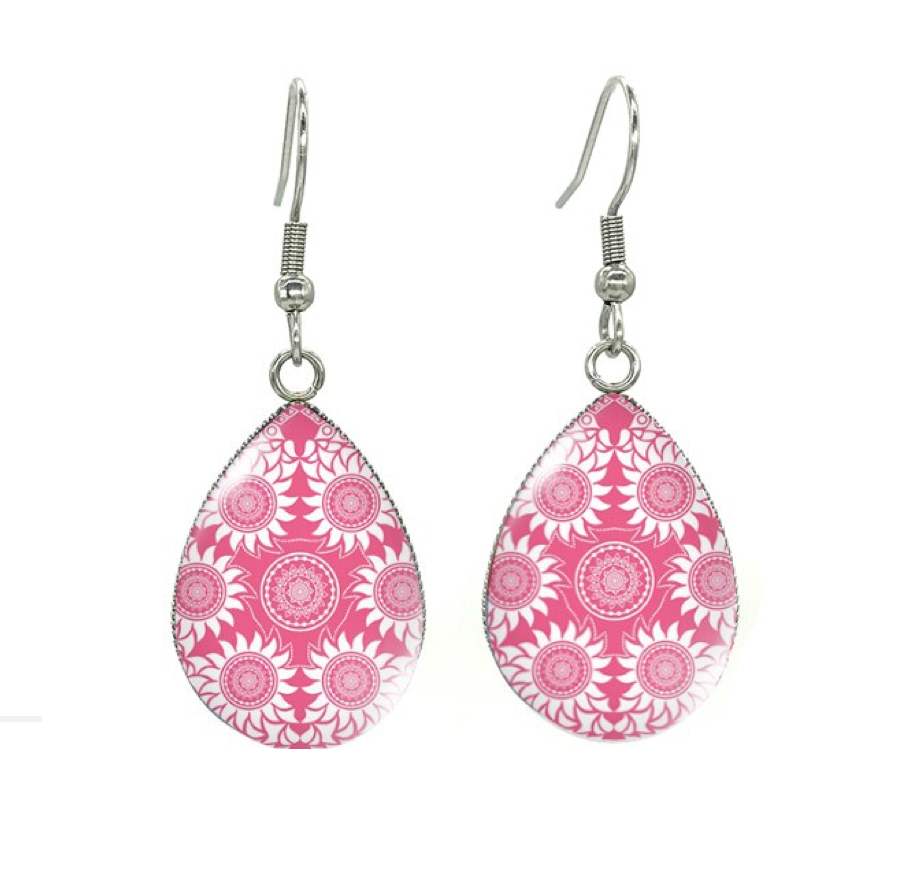 Silvertone Patterned Teardrop Drop Earrings