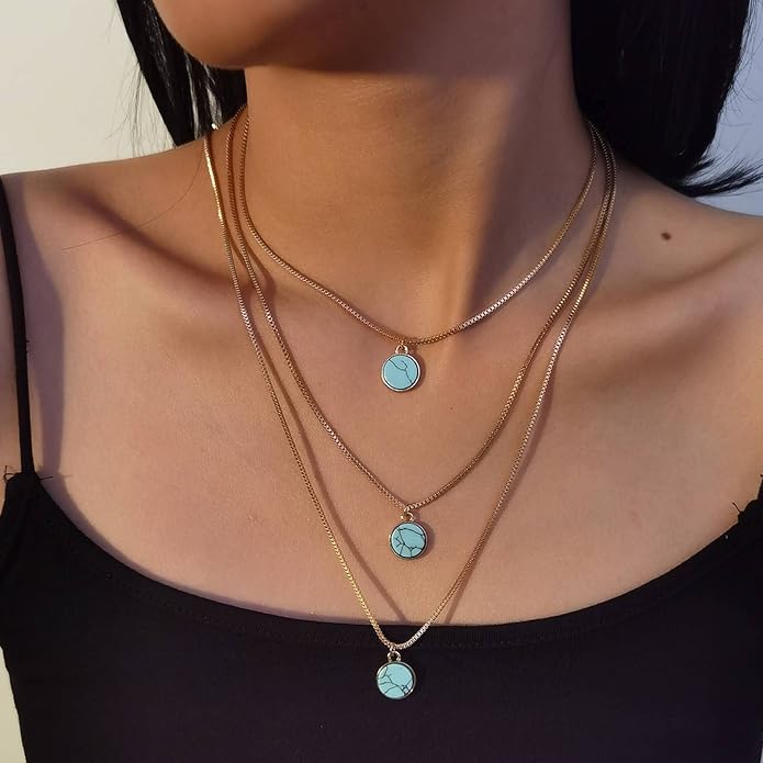 Turquoise Layered Gold Necklace
