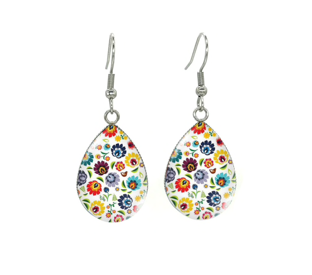 Silvertone Patterned Teardrop Drop Earrings