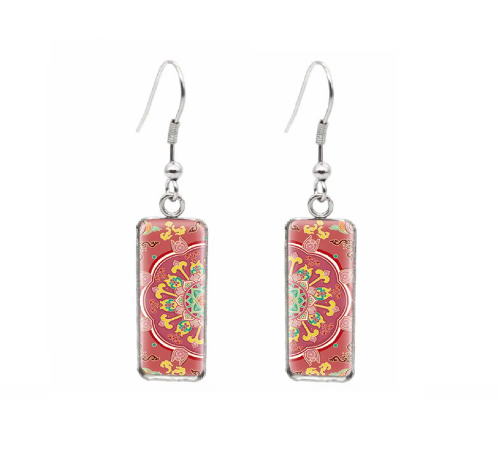 Patterned Rectangular Drop Earrings