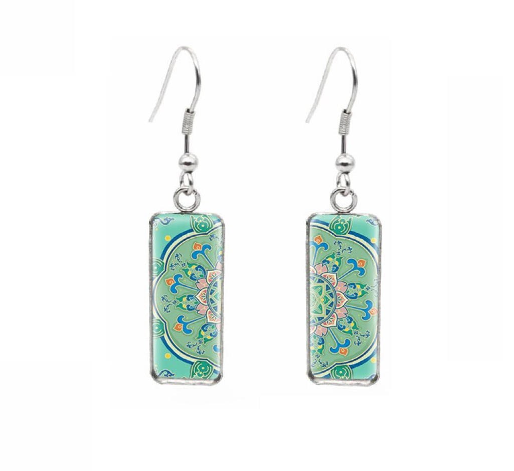 Patterned Rectangular Drop Earrings