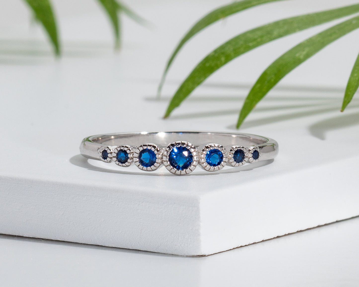 Blue Cubic Zirconia & Sterling Silver Bezel Round-Cut Ring