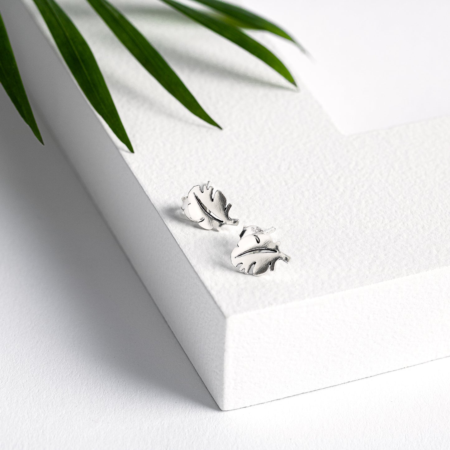 Sterling Silver Dainty Leaf Stud Earrings