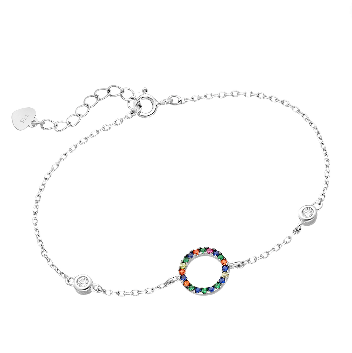 Sterling Silver Multi-Colored CZ Circle Bracelet