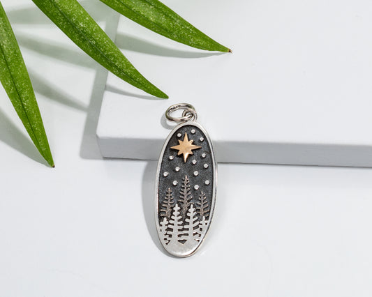 Sterling Silver Night Forest Oval Pendant