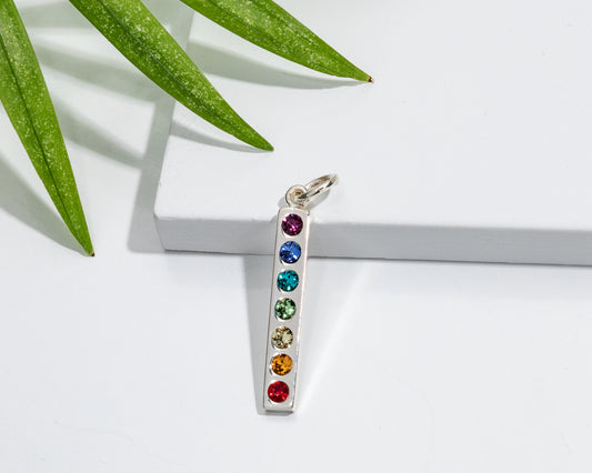 Sterling SIlver & Multi-color Cubic Zirconia Charkra Bar Pendant