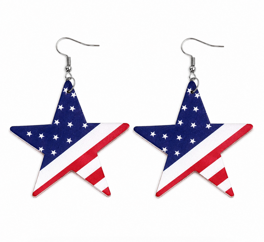 American Flag Star Drop Earrings