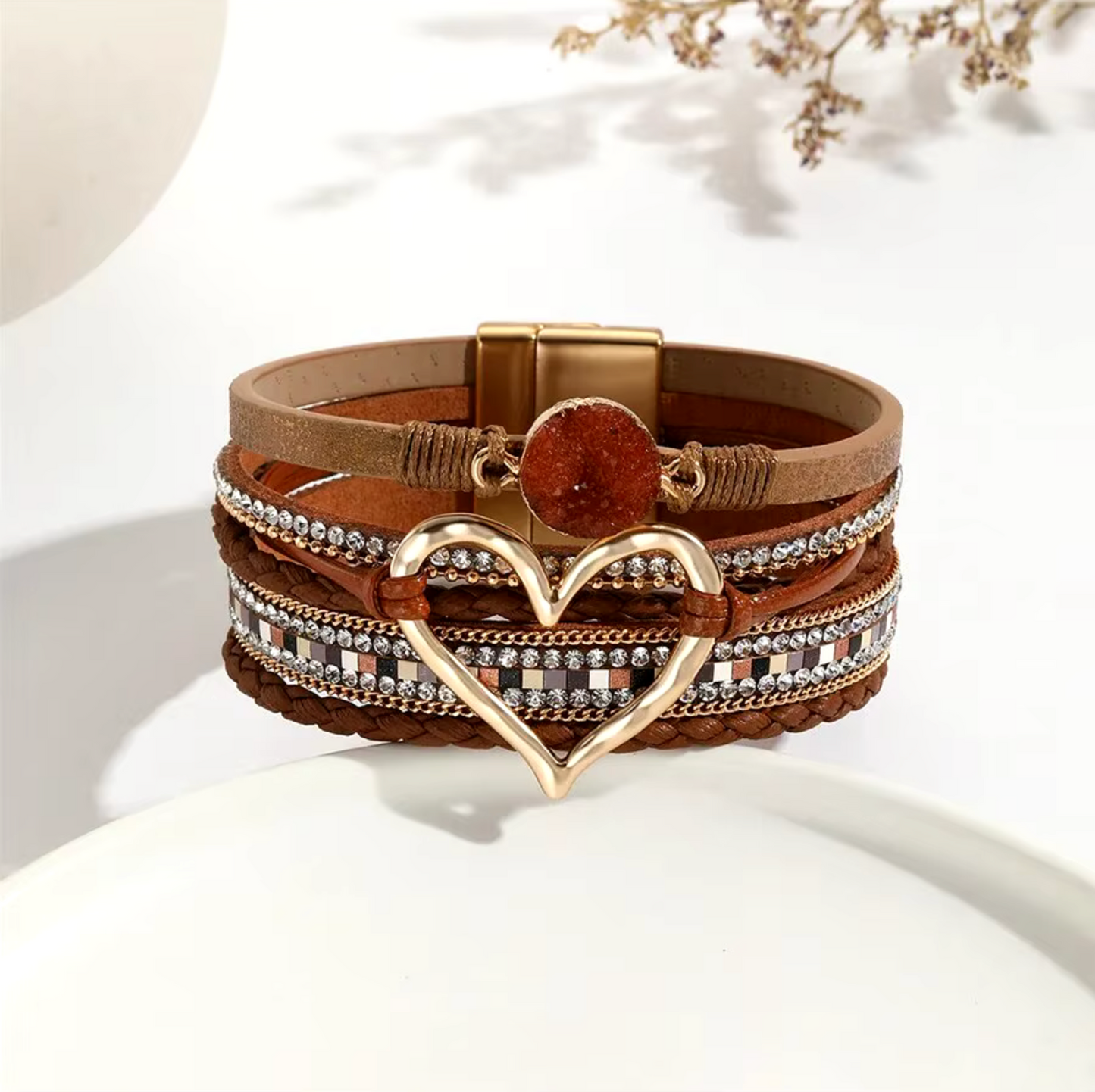 Faux Leather Heart Multi-strand Bracelet