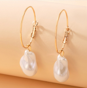 Imitation Pearl & Goldtone Hoop Earrings