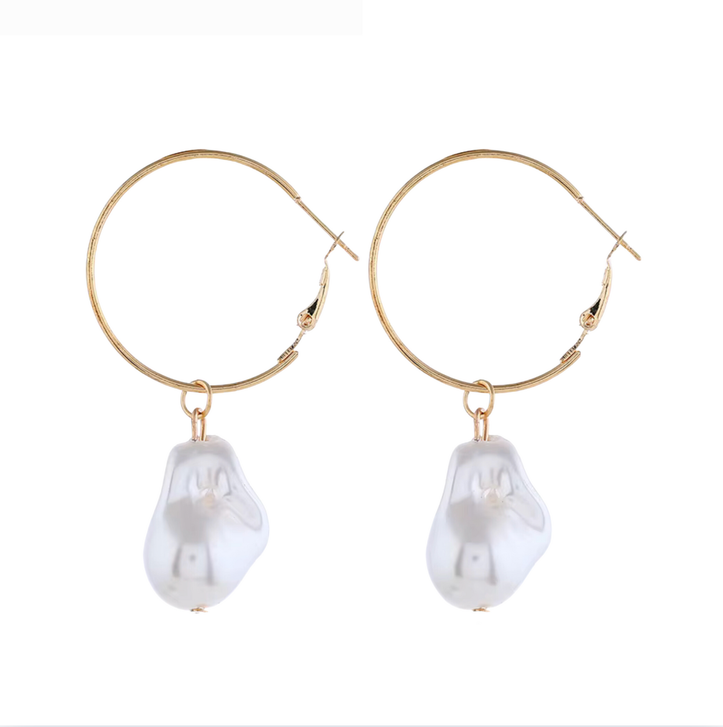 Imitation Pearl & Goldtone Hoop Earrings