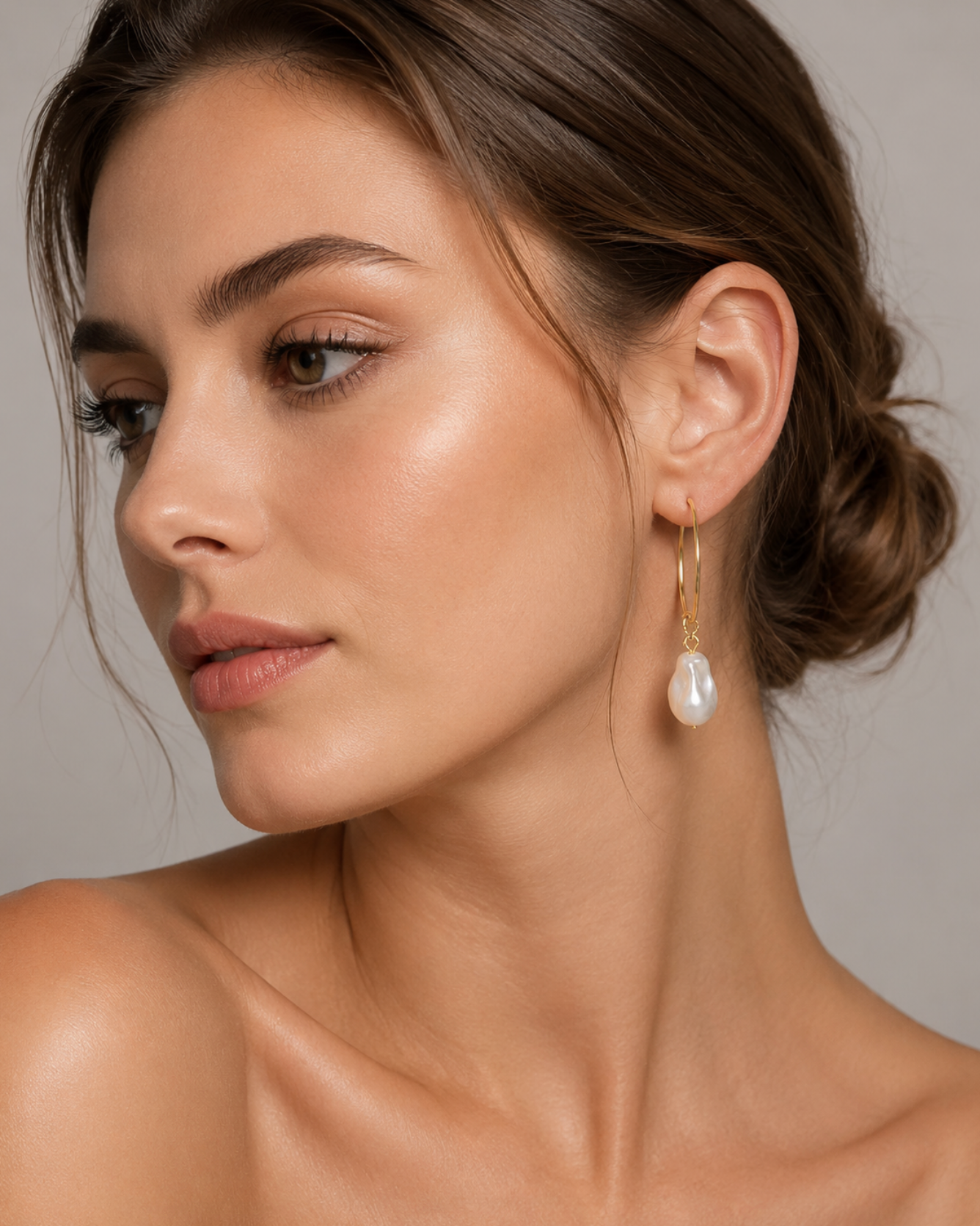 Imitation Pearl & Goldtone Hoop Earrings
