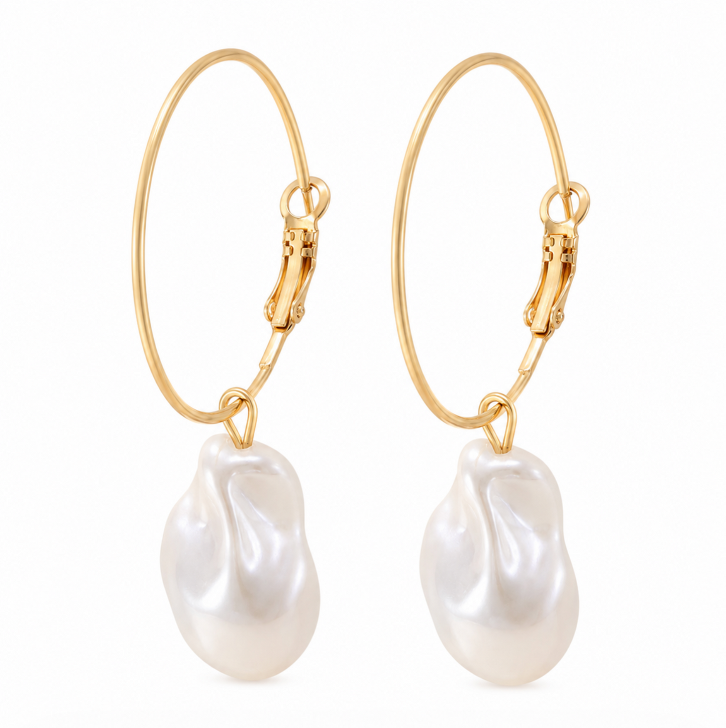 Imitation Pearl & Goldtone Hoop Earrings