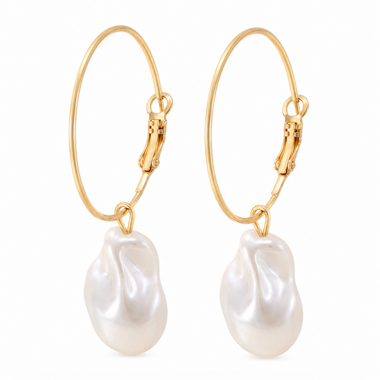 Imitation Pearl & Goldtone Hoop Earrings