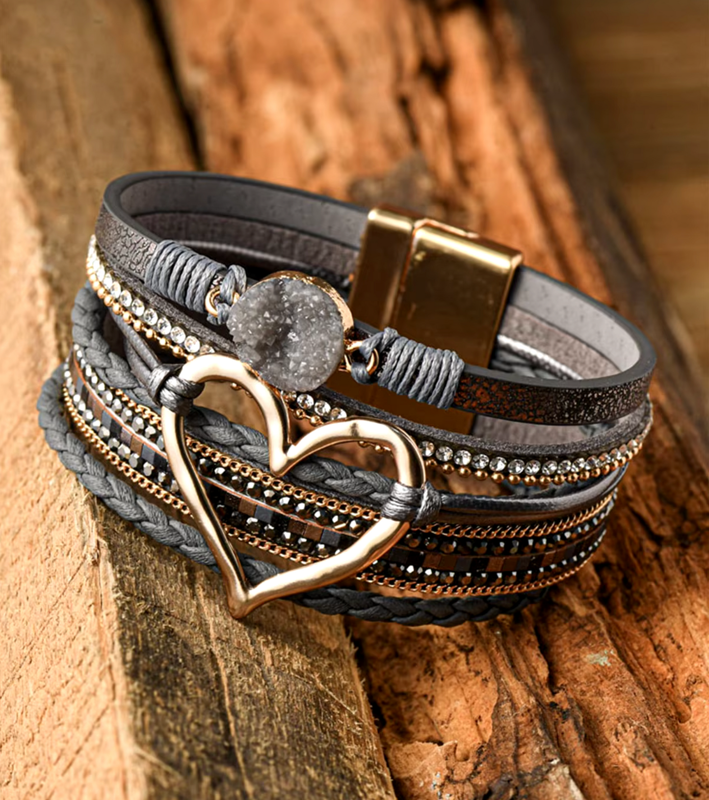 Faux Leather Heart Multi-strand Bracelet