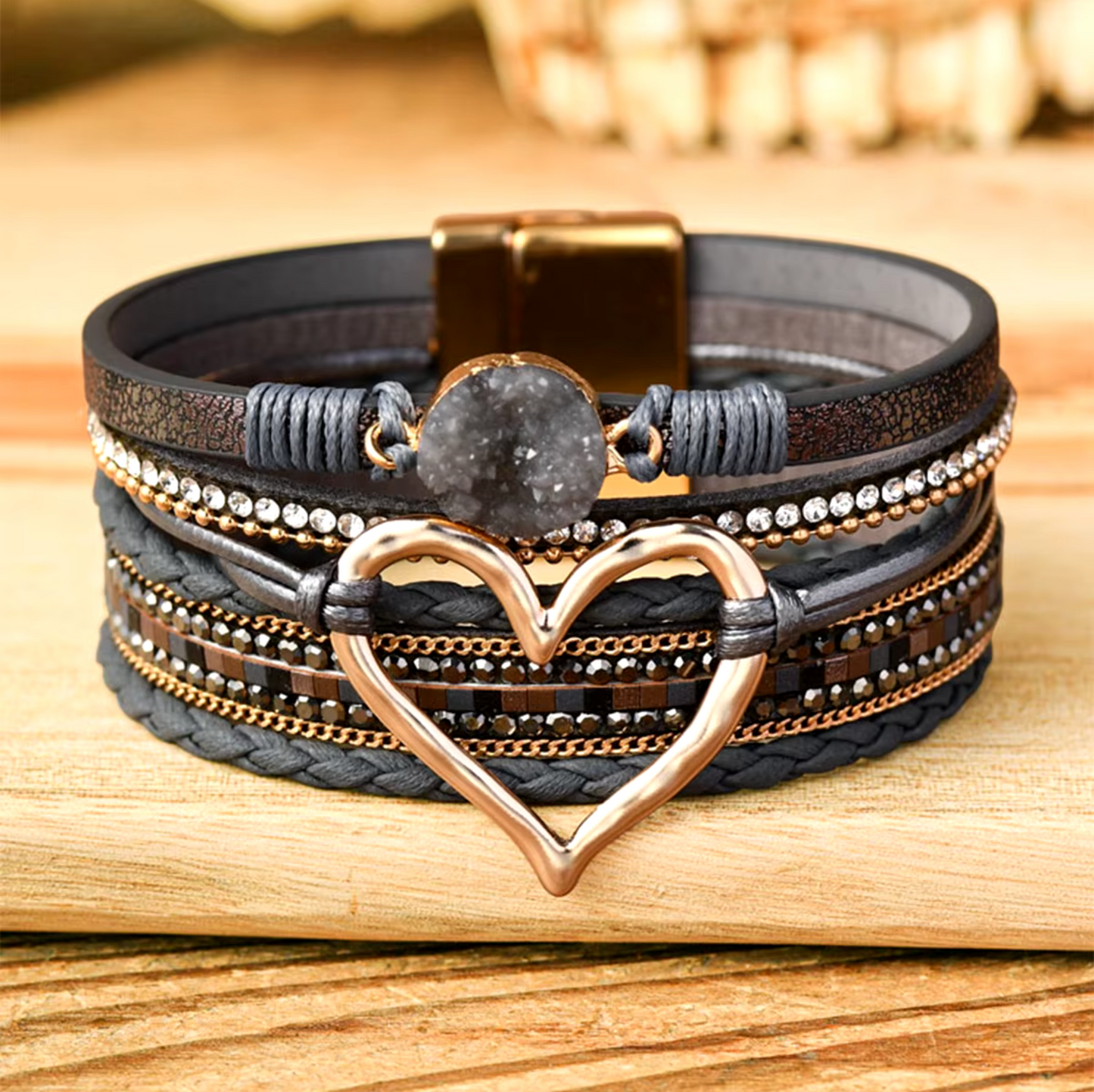 Faux Leather Heart Multi-strand Bracelet