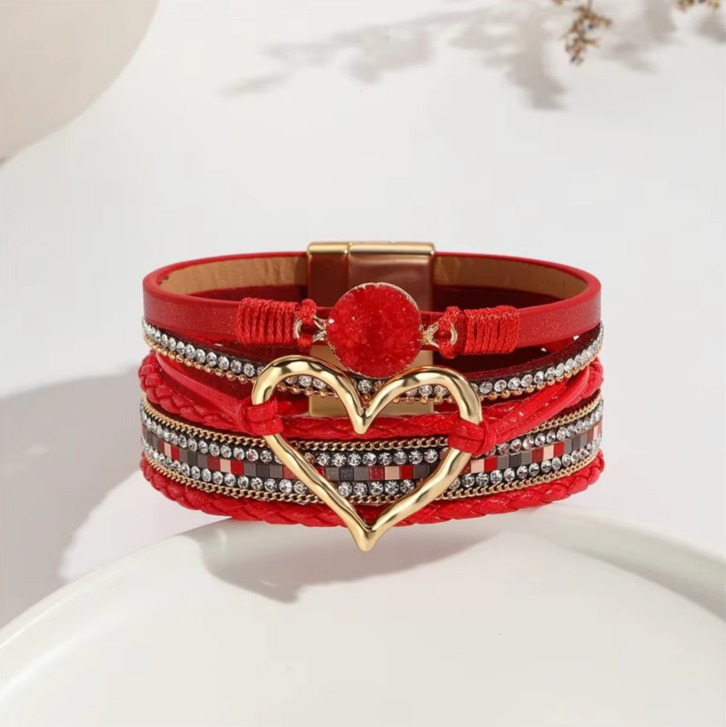 Faux Leather Heart Multi-strand Bracelet