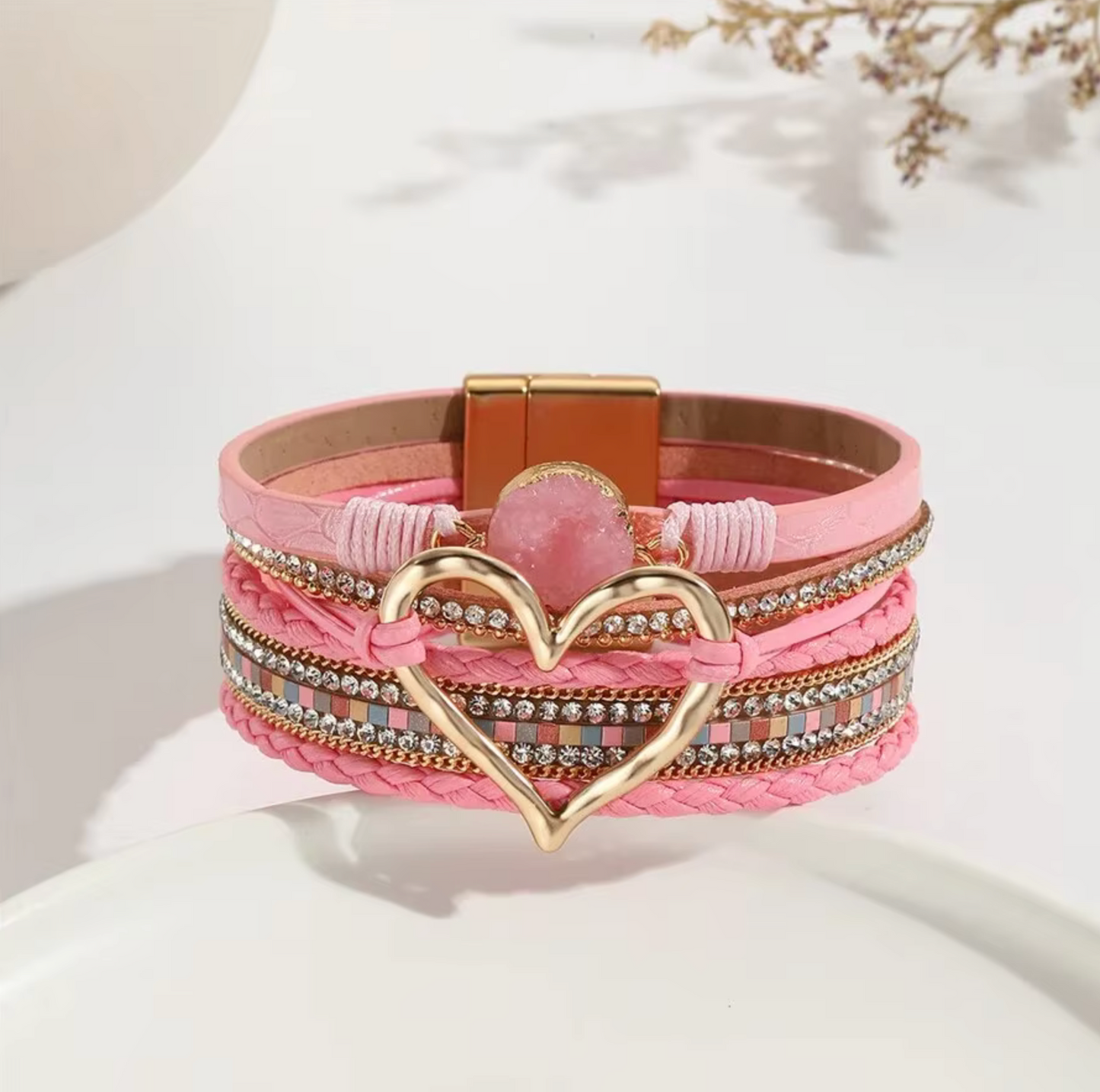 Faux Leather Heart Multi-strand Bracelet