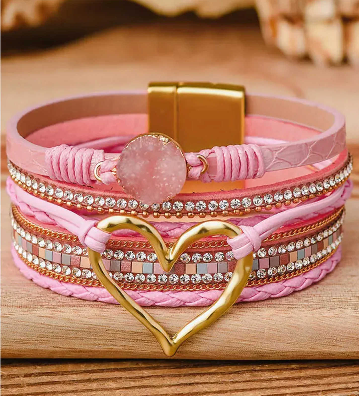 Faux Leather Heart Multi-strand Bracelet