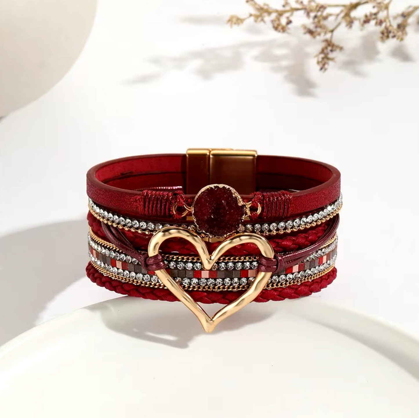 Faux Leather Heart Multi-strand Bracelet