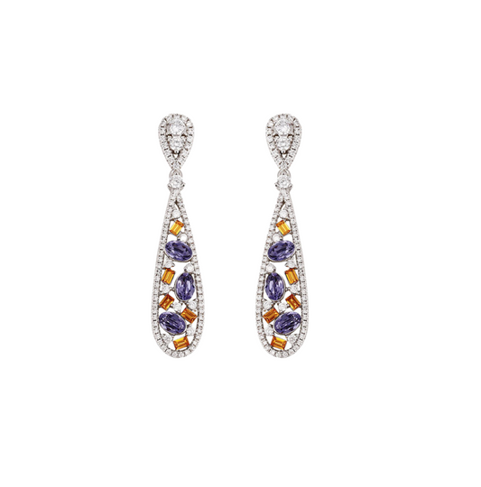 Orange Purple Swarovski Crystal Teardrop Earrings