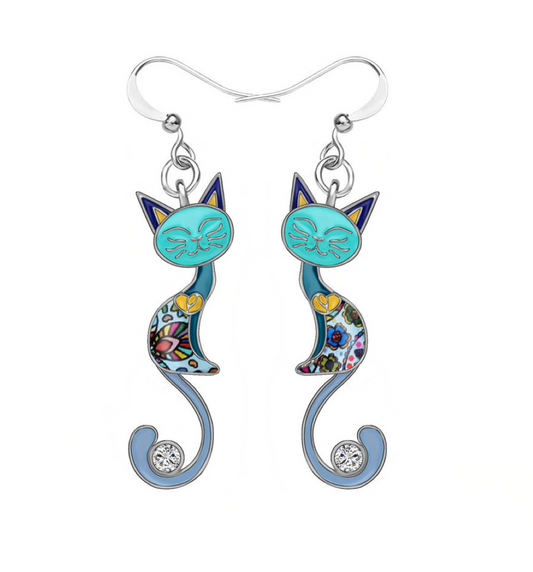Mosaic Cat Drop Earrings