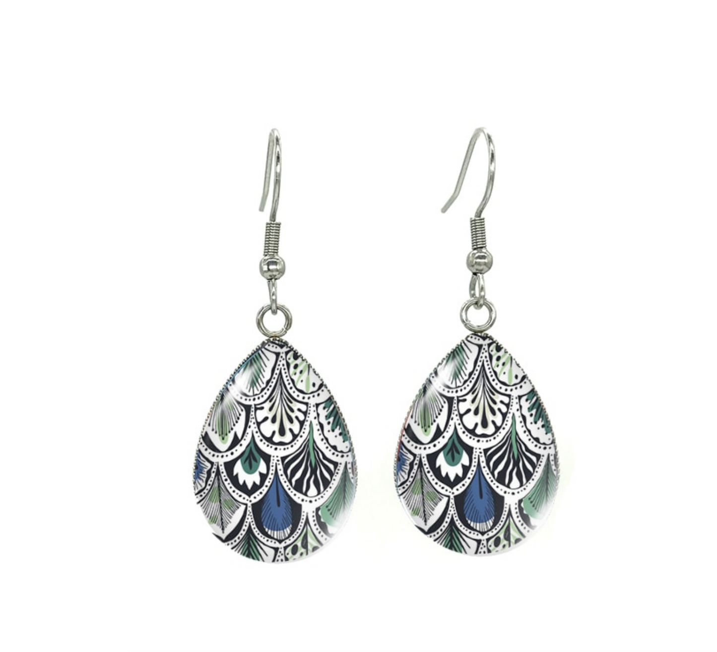 Silvertone Patterned Teardrop Drop Earrings