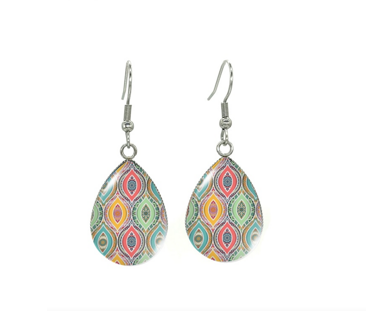 Silvertone Patterned Teardrop Drop Earrings