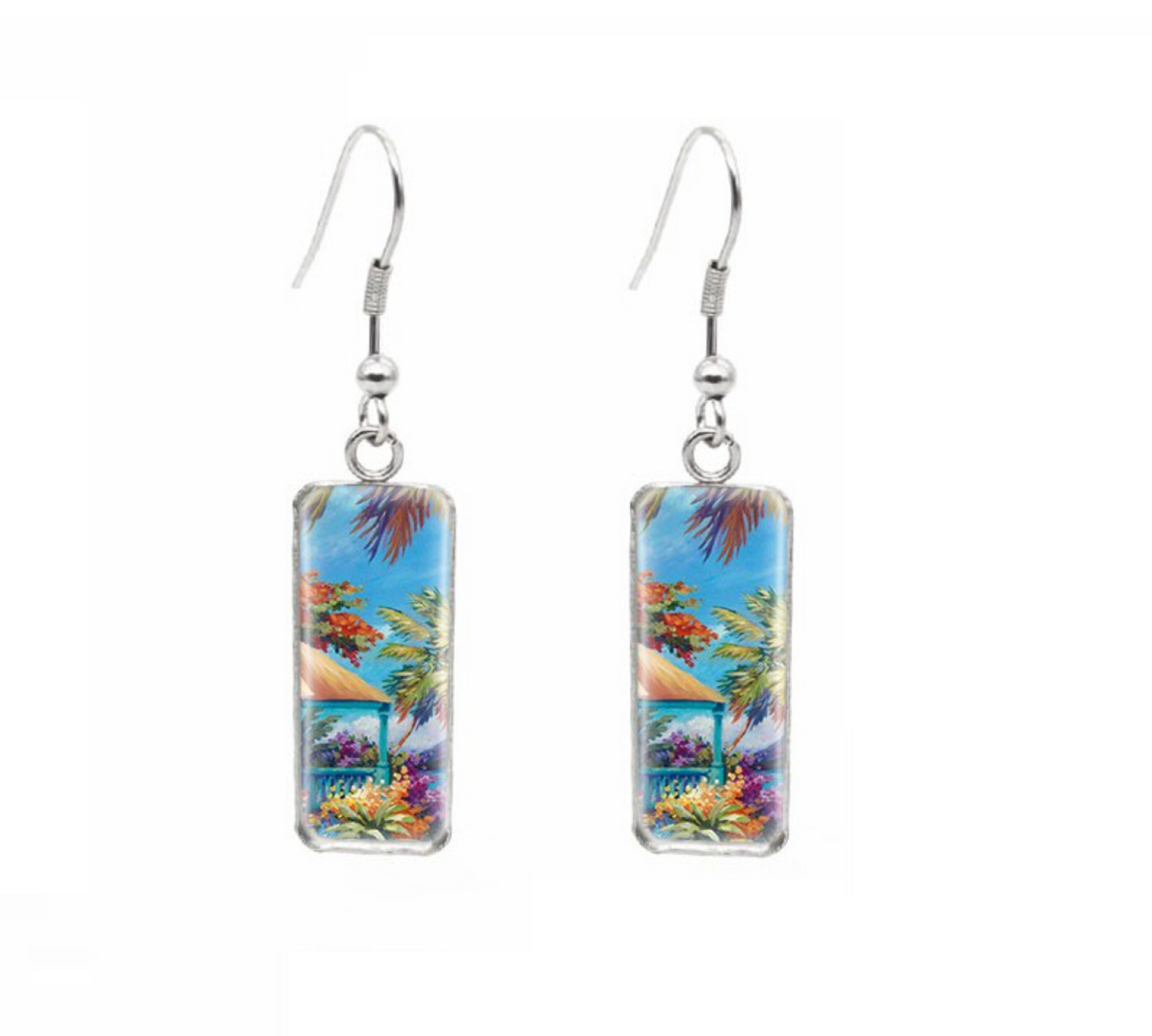 Beach Themed Rectangular Drop Earrings