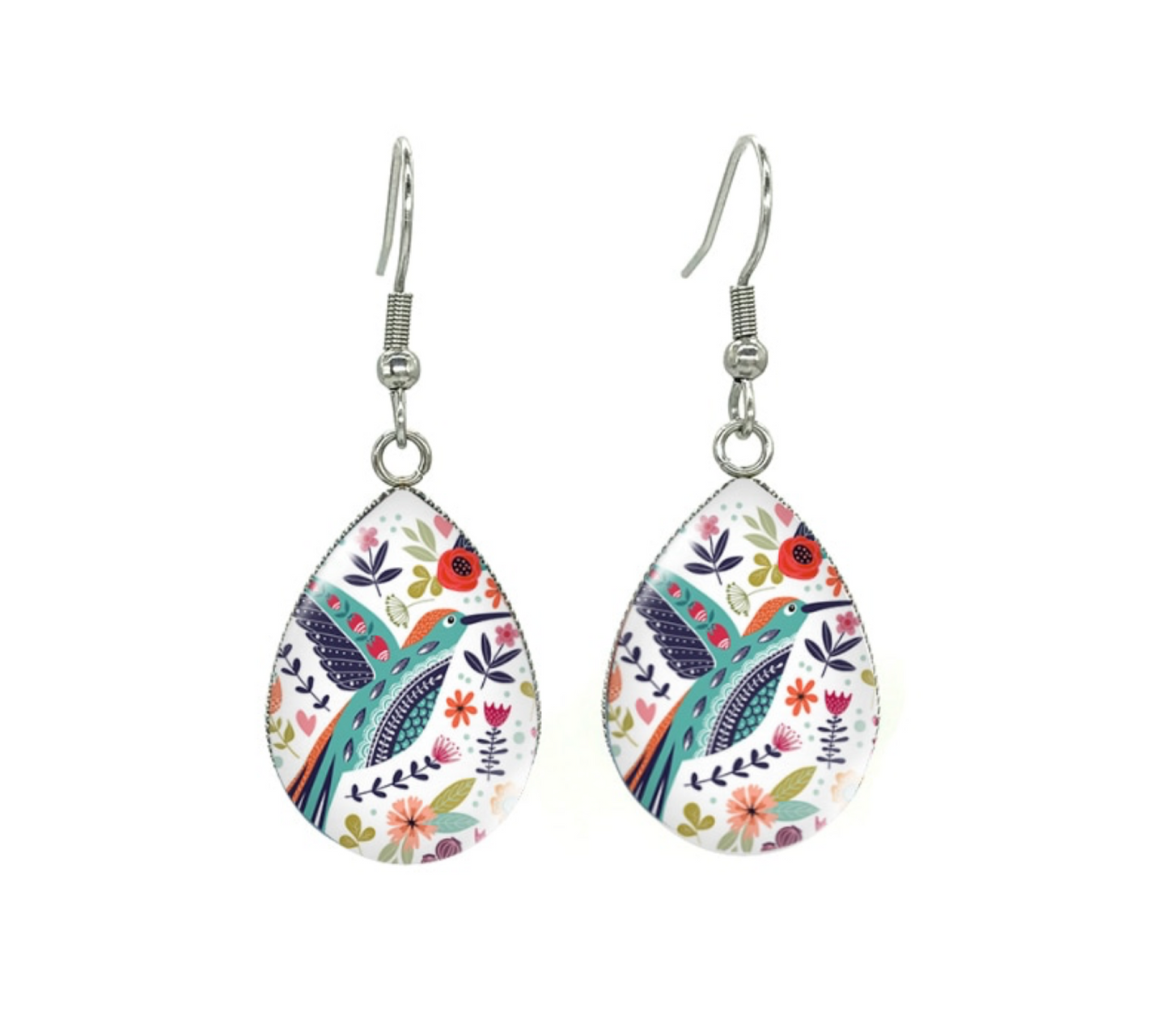 Silvertone Patterned Teardrop Drop Earrings