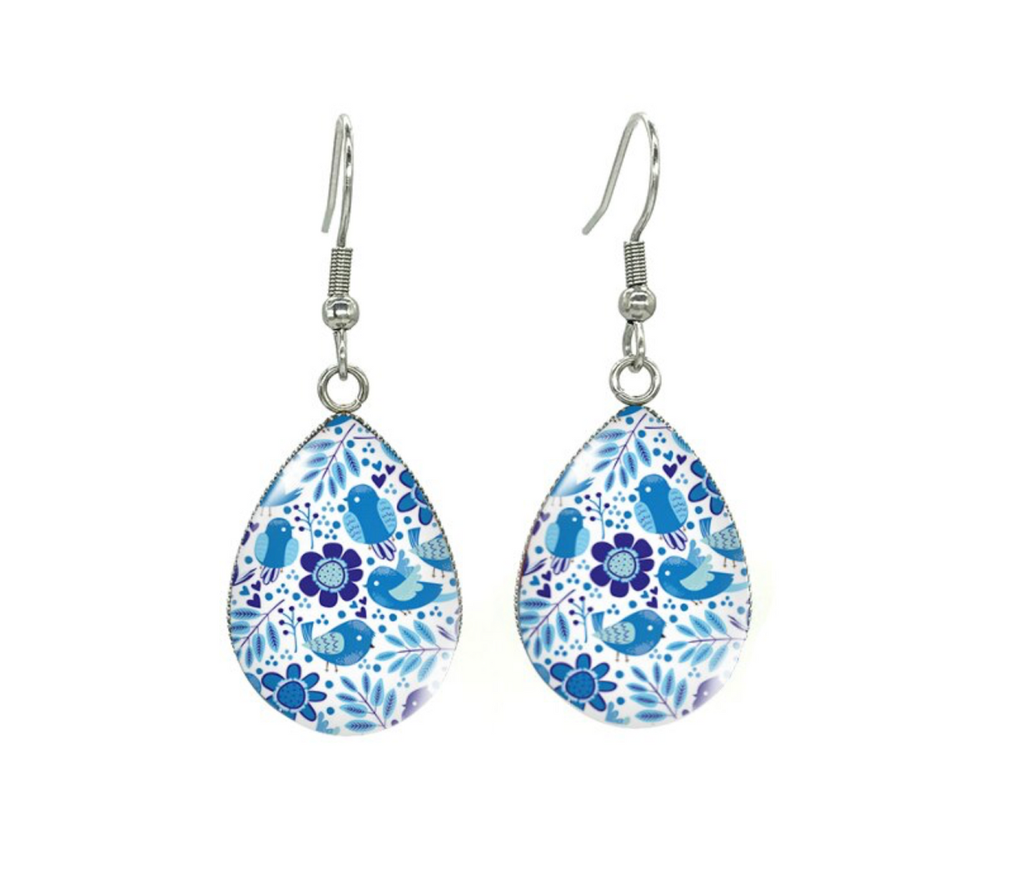 Silvertone Patterned Teardrop Drop Earrings