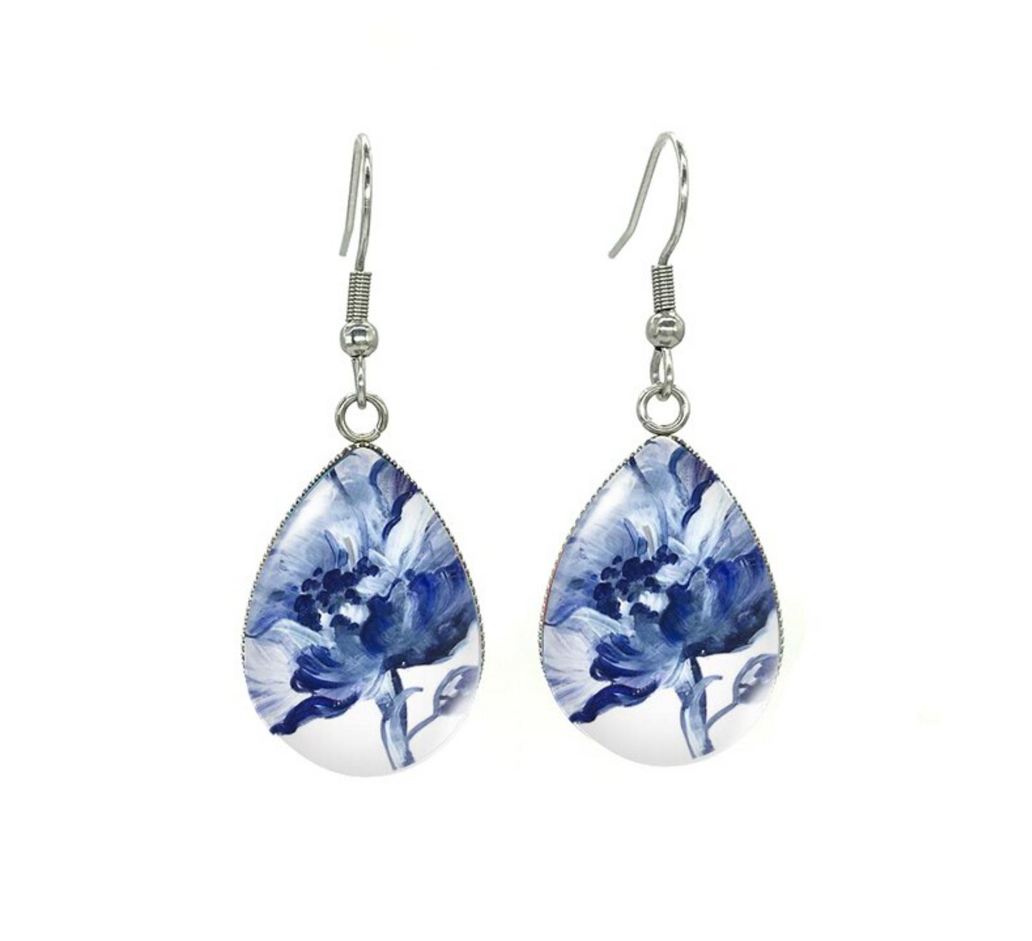 Silvertone Patterned Teardrop Drop Earrings