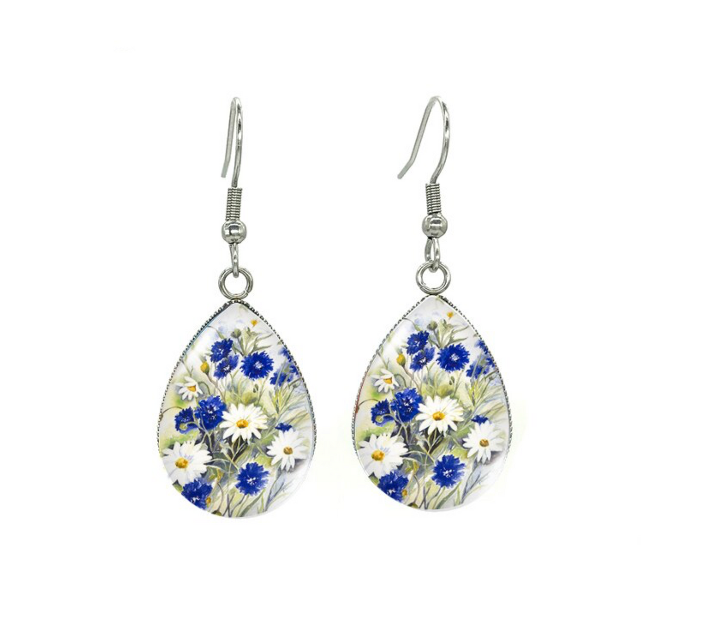 Silvertone Patterned Teardrop Drop Earrings