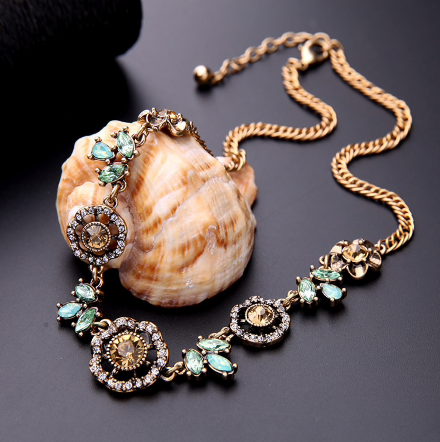 Vintage Goldtone Green Crystal Necklace