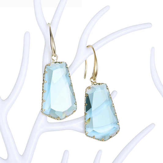 Goldtone Aqua Blue Crystal Drop Earrings