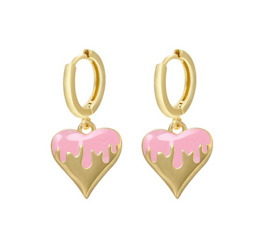 Goldtone Huggie Dripping Heart Hoop Earrings