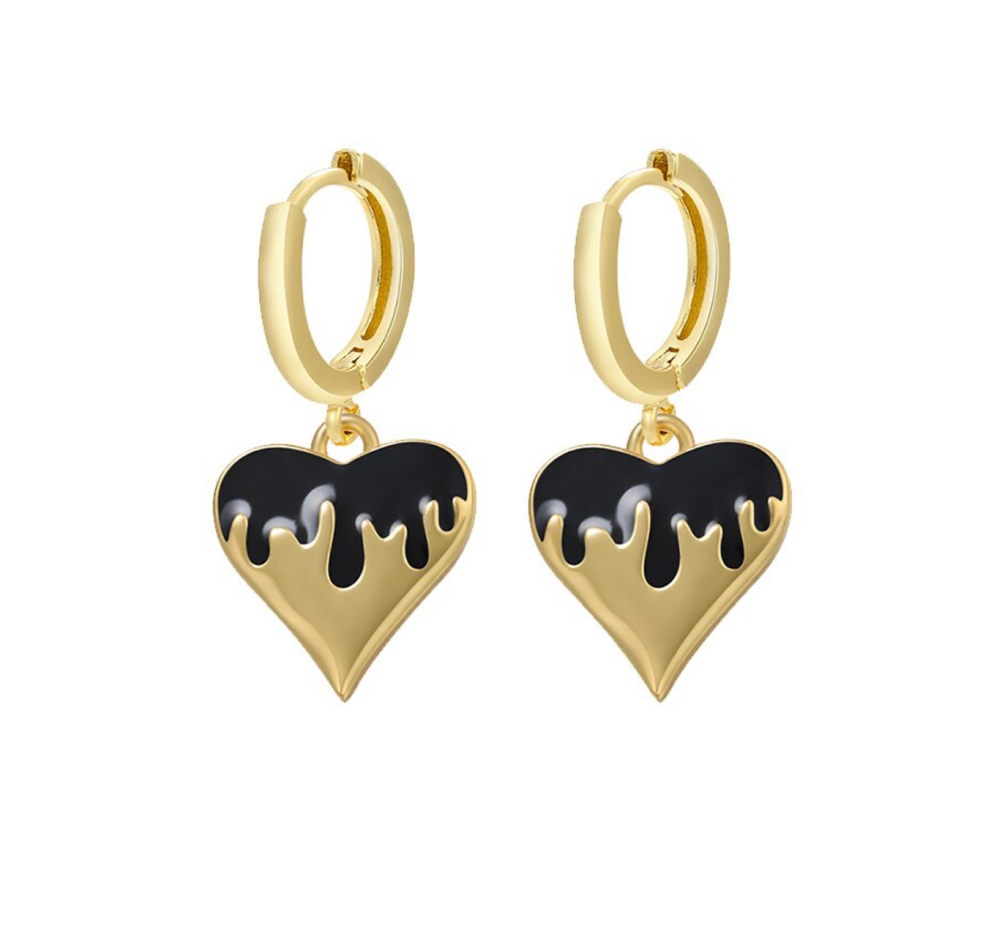 Goldtone Huggie Dripping Heart Hoop Earrings