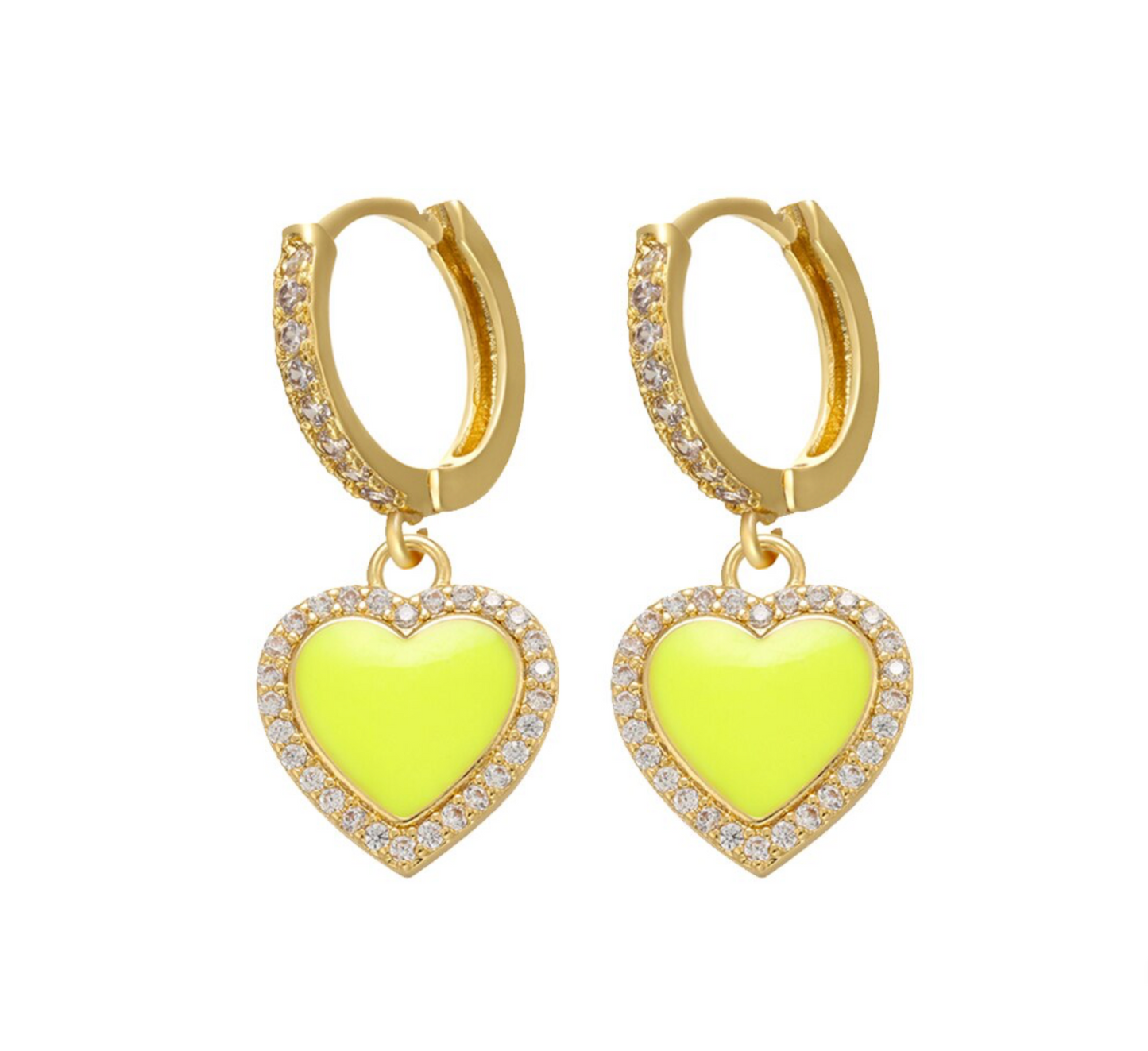 Goldtone Neon Crystal Heart Huggie Hoop Earrings