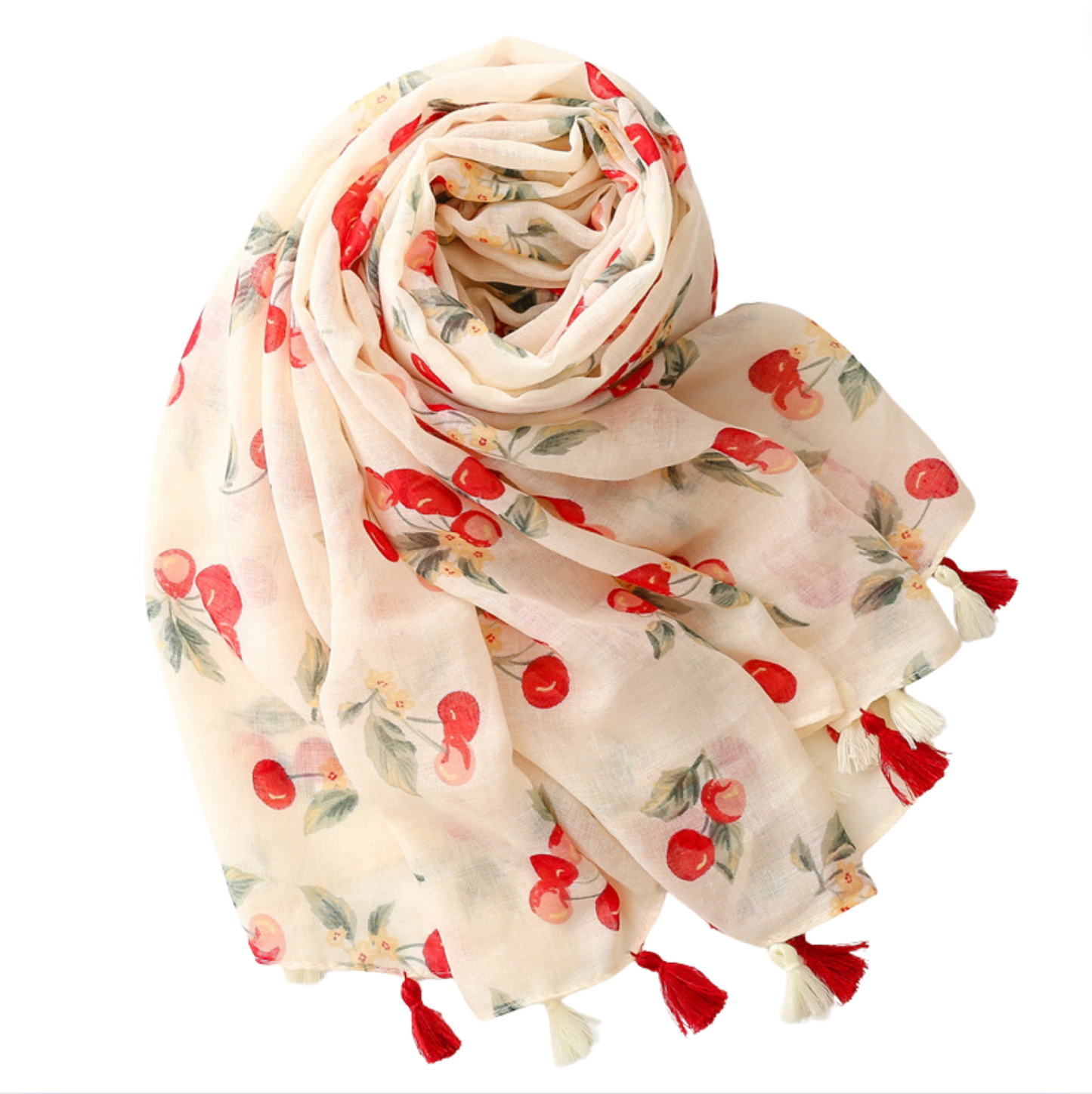 Summer Cherry Scarf with Tassels - Don't AsK