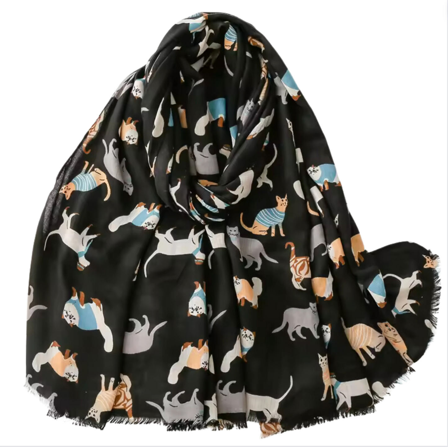 Lightwight Scarf with Happy Cats