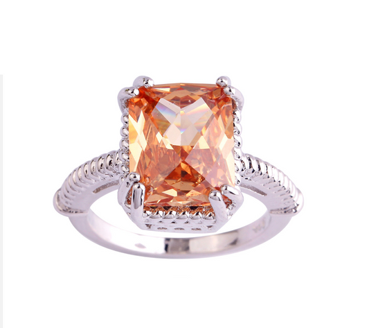 Silvertone Orange Cubic Zirconia Ring