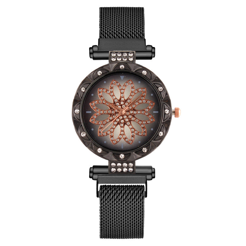 Crystal Flower Mesh Bracelet Watch