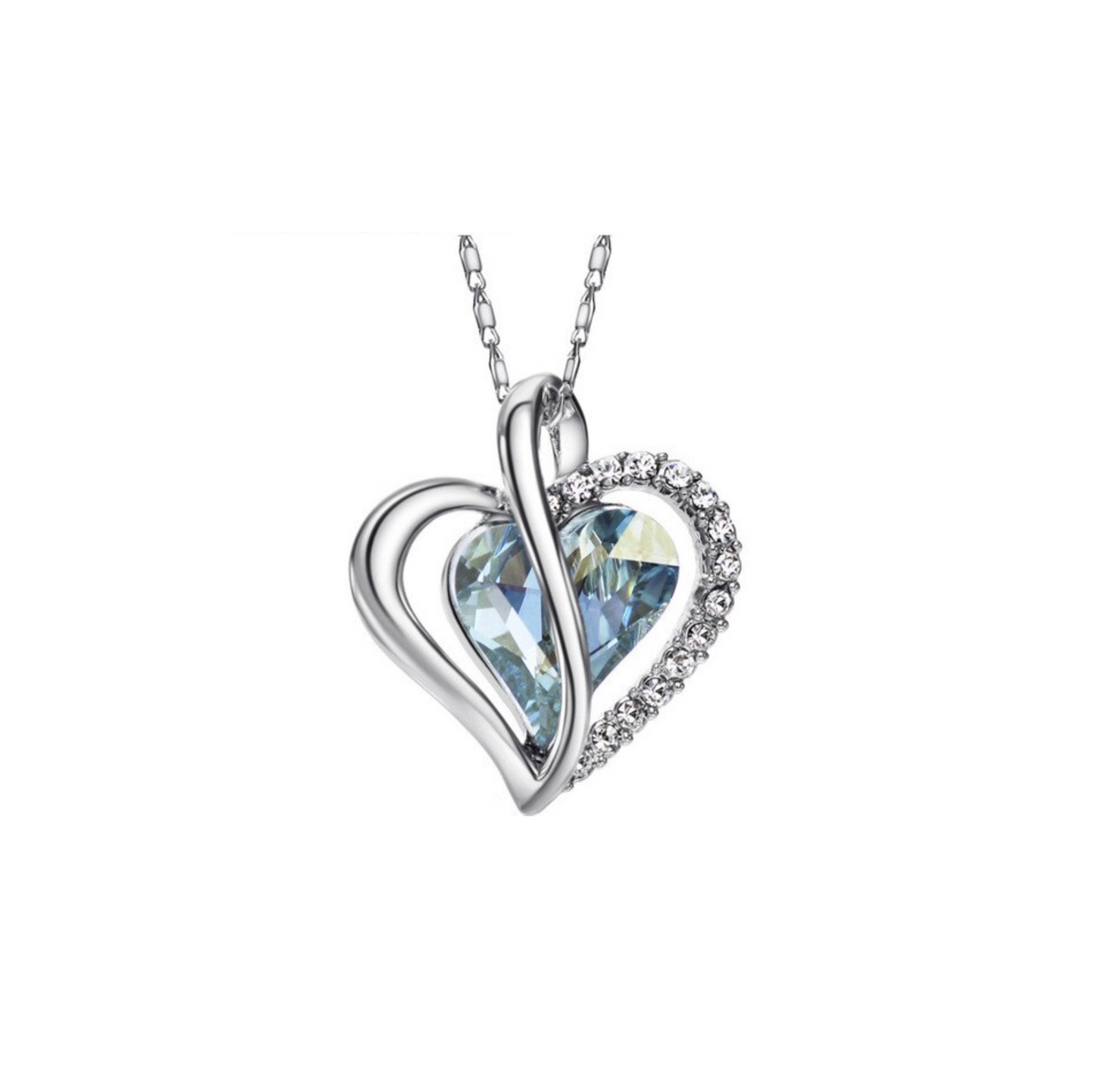 Silvertone Blue Swarovski Crystal Heart Pendant Necklace
