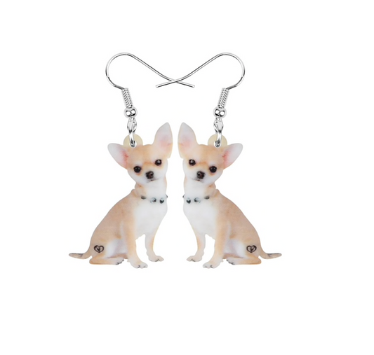 Beige Chihuahua Drop Earrings