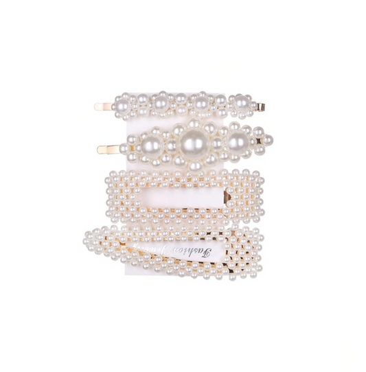 Goldtone and Imitation Pearl Bobby Pin Hair Clip - Set of Four
