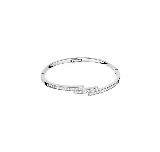 Silvertone Hinge Bangle With Swarovski Crystals