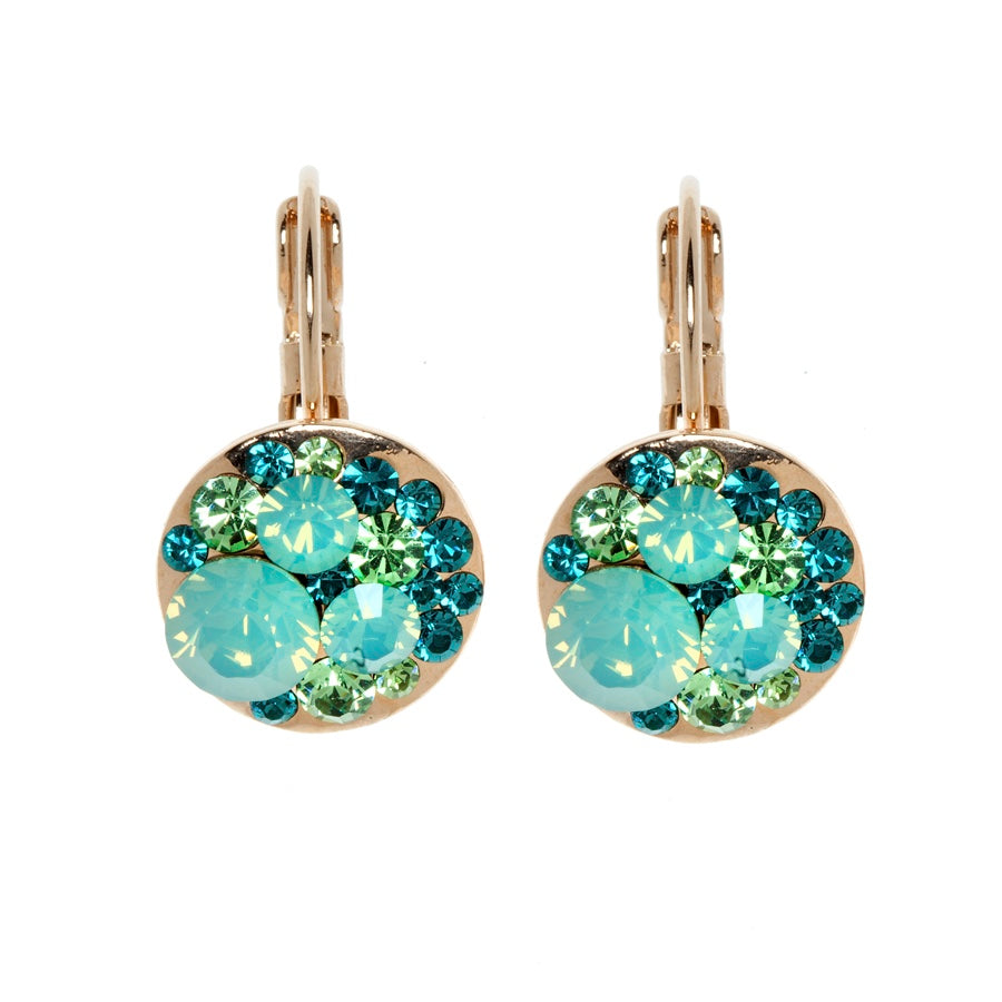 Sparkling multi-stone earrings with Swarovski crystals, gold plated, colorful cluster design by callura
