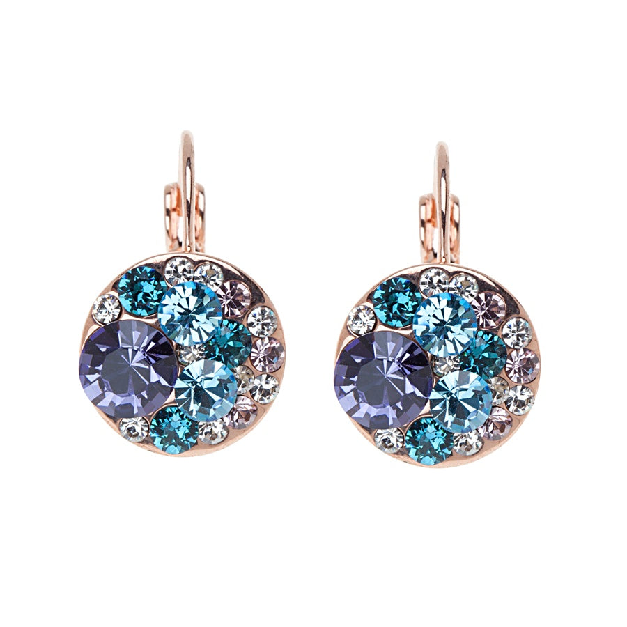 Sparkling multi-stone earrings with Swarovski crystals, rose gold plated, colorful cluster design by callura