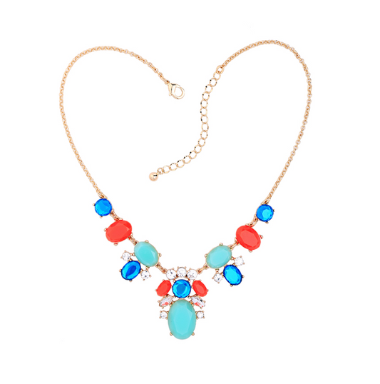 Goldtone Vintage Crystal Coral And Turquoise Necklace