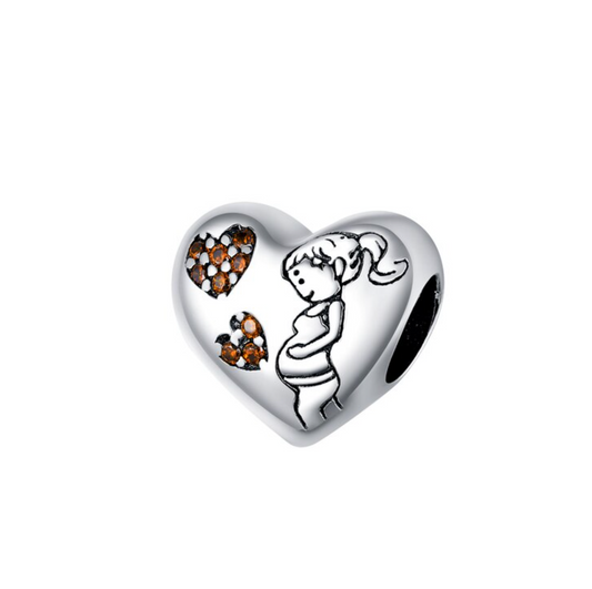 Orange Cubic Zirconia & Serling Silver Expecting Mom Charm